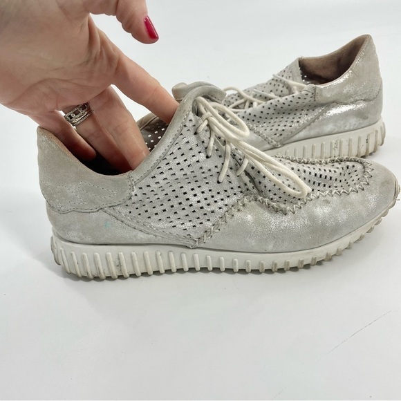 Diba True Poker Hand Perforated Silver Metallic Leather Lace-Up Sneakers 8 - Picture 2 of 11